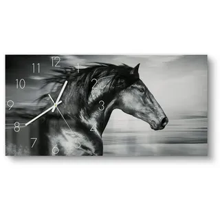 DEQORI Wanduhr 'Galoppierendes Pferd' (Glas Glasuhr modern Wand Uhr Design Küchenuhr) schwarz 60 cm x 30 cm