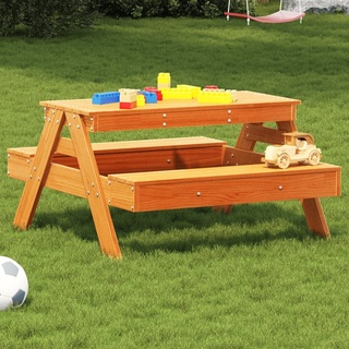 Möbel Picknicktisch für Kinder Wachsbraun 88x97x52 cm Massivholz CL0000275498