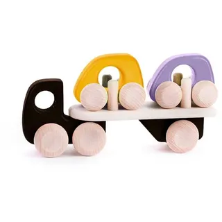 Bajo Spielzeug-Transporter Autotransporter aus Holz 4 Teile Holzspielzeug Spielauto schwarz