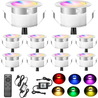 10er Set Smart LED Bodeneinbaustrahler RGBW – Ø31mm Außen Bodenleuchten mit Musik-Synchronisation & Timer, Kompatibel mit Alexa/Google Home, IP67 Wasserdicht,Gartenbeleuchtung mit Strom