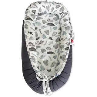 SONARIN Tragbares Babynest Neugeborene,Weiches Atmungsaktives Baby Nestchen Kuschelnest,Reisebett Kokon für Baby Säuglinge,mit Reversible 100% Baumwolle Bezug,88 x 53 cm(Grau-Blatt)