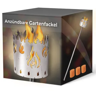 Gartenfackel für draußen Motiv Feuer 3X Brennelemente - Holzspäne mit Wachs - Schwedenfackel Pelletfackel Feuersäule Flammschalen Wachsfackel Gartenleuchte