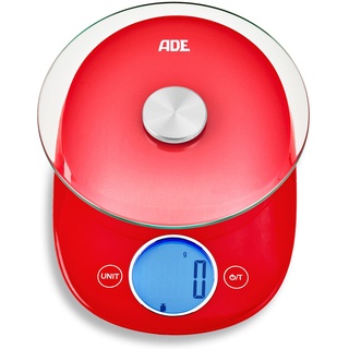 ADE Digitale Küchenwaage | sehr präzise Grammwaage, perfekt als Kaffeewaage, Gewürzwaage | charmanter Retro-Look | kompakt und platzsparend | bis 5 kg | rot