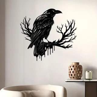 Generisch Rabe Wanddeko Metall, Wanddeko Schwarz, Vogel auf AST Wanddeko Metall Schwarz, Wanddeko Wohnzimmer Modern für Schlafzimmer Wohnzimmer Zuhause Wand Innen Außen