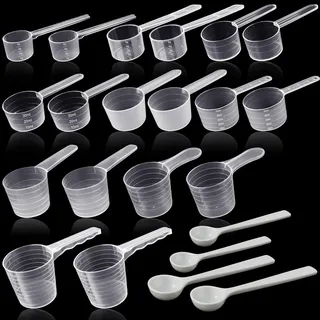 HavaCue 22 Stk Transparent Messlöffel Set, 1g/2ml - 50g/100ml Dosierlöffel | Wiederverwendbar Kunststoff Transparent Measuring Spoons, Scoop Löffel Proteinpulver, Skala Dosierlöffel für Waschpulver