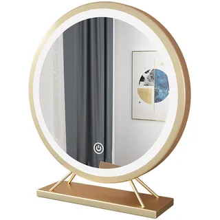 WYJRO Schminkspiegel Touchscreen beleuchteter Spiegel mit LED, Schminktisch Runder Schminkspiegel für Tisch,Gold,40CM/15.75''