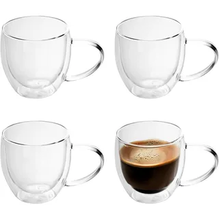 Intirilife 4x Doppelwandiges Thermo Glas Set in 200 - 250ml - Mundgeblasen isoliert für Latte Macchiato, als Teeglas oder Kaffeeglas