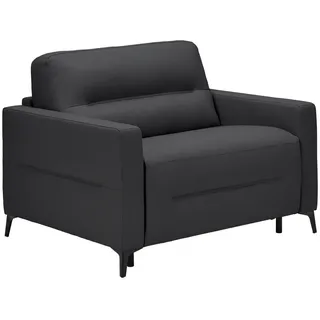 Novel Schlafsessel, Schwarz, Metall, Echtleder, Rindleder, Uni, 115x89x97 cm, Liegefunktion, Wohnzimmer, Sessel, Schlafsessel