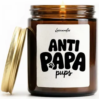 Anti Papa Pups - Duftkerze mit Spruch, Kerze im Glas als Geschenk für Geburtstag, Vatertag, Papa, Lustige Vanille Duftkerze im Glas