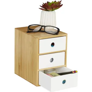 Relaxdays Schreibtisch Organizer 3 Schubladen Weiß/Braun