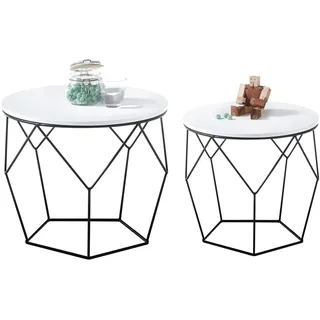 2er-Set Couchtisch - schwarz-weiß - Metallgestell