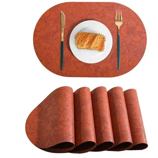 BYSURE Platzset, (6-St), Abwaschbar Tischsets aus Leder, 6er Set Oval Platzsets 43 x 30 cm braun