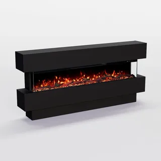 GF Core Elektrokamin Clear 50 mit realistischem 3D LED-Feuer - Stand-Elektrokamin mit Heizung und Kaminfeuer, App Steuerung, Knistereffekt & Timer, max. 1800 W, 149x69x21cm, Schwarz