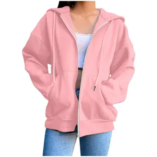 CSYX Sweatjacke Damen mit Kapuze Zipper Hoodie Jacke Leicht Übergangsjacke Elegant Einfarbig Dünne Kapuzenjacke mit Taschen Sweatshirt Locker College Jacke Baumwoll Sportjacke Trainingsjacke Pullover - M