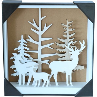 3D Holzbild mit LED Beleuchtung weiss Hisch Wald Hirschfamilie Deko Dekoration