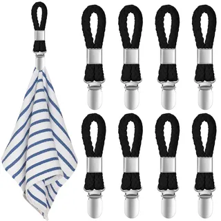 8 Stück Handtuch Clips zum Aufhängen, Handtuchclips mit Schlaufen, Handtuch Klammer, Haken für Handtücher, Geschirrtuch Handtuchhalter Clips (Schwarz)