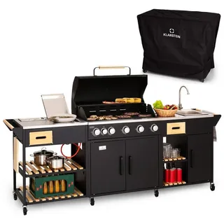 Klarstein Gasgrill für Camping Balkon Garten, Grill mit 6 Brenner, 20400W Edelstahl-Gasgrill, Outdoor mit Seitenbrenner, Gas Grill Kombig...