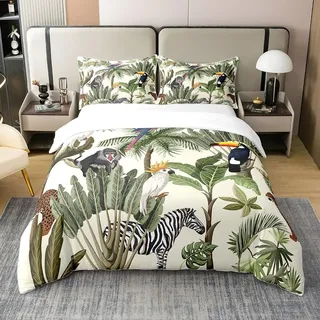 feelingyou Wilde Vögel 100% Natur Baumwolle Bettdecke S Größe Aquarell Palmen Bettwäsche Set Tropische Pflanzen niedliche AFFE Tier Dschungel Stil Decken Abdeckung, 2pcs