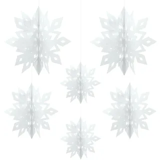 Oblique Unique 3D Schneeflocken 6er Set 6 cm Dunkelblau/Silber/Türkis/Weiß