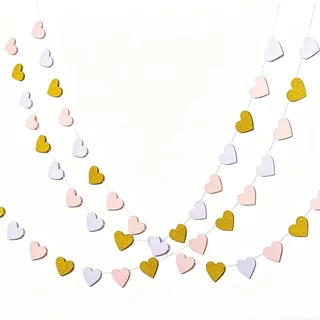 2 Stück Herzgirlanden-Banner,Rosa,Gold und Weiß – Liebesherz-Girlanden-Wimpel,78-Zoll-Banner in Herzform für Hochzeiten, Brautpartys und Valentinstags-Dekoration