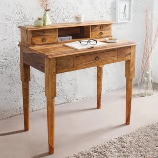 cagü Sekretär & Schreibtisch SATNA mit 5 Schubladen Sheesham massiv Holz 90cm