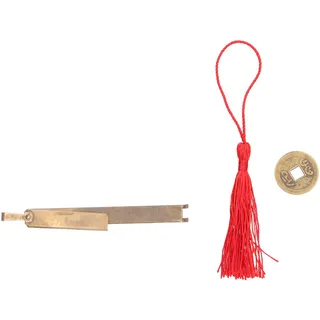 Antikes Chinesisches Kupfer-vorhängeschloss Für Truhen Und Schatullen – Inklusive Schlüsselschloss Mit Medaille Und Anhänger – Material: Reines Kupfer – Maße: 9,7 X 3,2 X 1,1 Cm