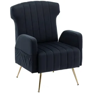 LVHOM Sessel Nadelstreifen Loungesessel (dicke Polsterung mit Samtbezug, golden Metallbeinen und 2 Seitentaschen, 1-St), für Wohnzimmer, Büro, Schlafzimmer, Wartezimmer, Lobbys schwarz