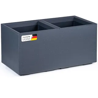 KONZEPT Pflanzkübel groß, rechteckig 40x80x40 cm auf Rollen, für innen und außen, quadratisch, anthrazit in Beton-Optik, aus Kunststoff, mobil – ideal für Garten, Terrasse, Balkon und Wohnräume