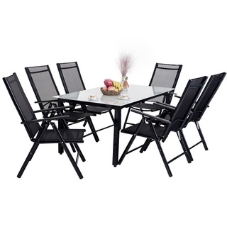CASARIA® Gartenmöbel Set 6 Stühle mit Tisch 150x90cm Aluminium Sicherheitsglas Wetterfest Klappbar Modern Terrasse Balkon Möbel Sitzgruppe Garn...
