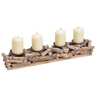 Kerzenhalter Adventsgesteck aus Holz, Metall Natur Tischdekoration 50x9x10cm