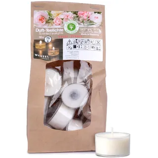 Wenzel Teelichter Duftkerze – 18 Duftteelichter Fresh Flower Duft - 7 h Brenndauer - 100% Naturwachs, Palmölfrei, Ohne Alu – Raumduft & Deko-Kerzen für Zuhause, Bar, Restaurant, Outdoor, Events