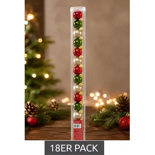 18er Set Christbaumkugeln Ø 25mm Glas Weihnachtskugeln Kugel-Form Weihnachtsdeko **B-Ware – geprüft & funktionell einwandfrei** Rot/Grün/Grau - One-Size