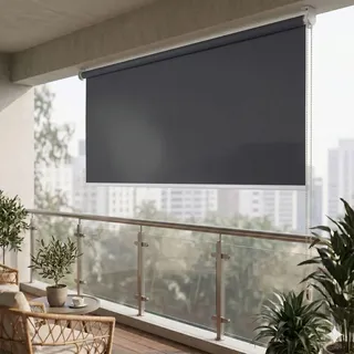 Jet-Line Vertikalmarkise Balkonmarkise Sichtschutzrollo Außenrollo Windschutz Sichtschutz für Balkon Terrasse Garten Anthrazit 100% Polyester Länge 230 cm Breite 170 cm