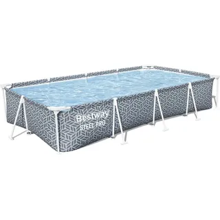 Bestway® Steel Pro™ Frame Pool ohne Pumpe 366 x 201 x 66 cm, Blattform-Design, eckig - Grau