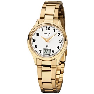 Regent Funkuhr Regent Damen-Armbanduhr gold, Damen Funkuhr rund, klein (ca. 29mm), Edelstahlarmband goldfarben
