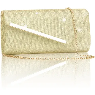 Larcenciel Damen Clutch Gold, Metallic Abendtasche mit Abnehmbarer Kette, Glitzer Pailletten Handtasche für Braut, Elegante Cross Body Umhängetasche für Hochzeit, Party, Bankett, Date (23x5x12cm) - 9x4.7x2 inches / 20x10x10 cm