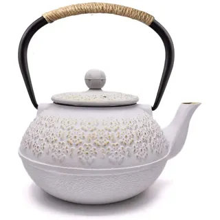 Webao Japanische Teekanne aus Gusseisen Tetsubina mit Teesieb, 800 ml, Weiß