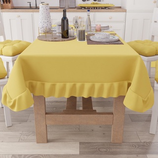 PETTI Artigiani Italiani - Tischdecke mit Volant, Tischdecke, rechteckige Küchentischdecke mit Volant, einfarbige Tischdecke aus Baumwolle, X6-Sitzer (140 x 180 cm) Gelb