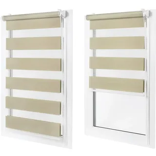 Doppelrollo ohne Bohren – Sichtschutz und Sonnenschutz, Klemmfix – Beige, 90 cm breit (Stoffbreite) x 230 cm hoch (Fensterhöhe) – Duo Rollo für Fenster/Tür, lichtdurchlässig/verdunkelnd