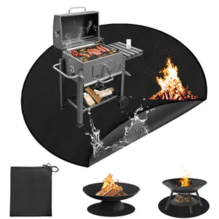 Rund Feuerfeste Unterlage, 61x61cm Feuerschutzmatte, 1093°C Feuerschalenmatte, 3 Schicht Außenbereich Hitzeschutzmatte Grillmatte Bodenschutz, Wasserdicht Faltbare Feuerschutzmatte für Boden, Deck