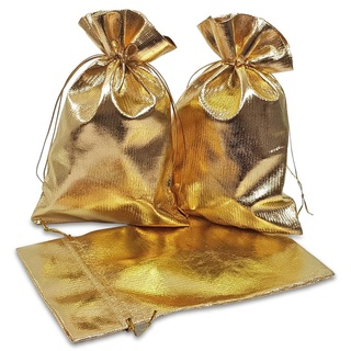 Frau WUNDERVoll® 12 Geschenksäckchen Gold 20 x 13 cm Adventskalender Säckchen Metallic Stoffbeutel zum Basteln und befüllen Gastgeschenk Hochzeit