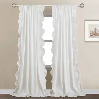 StangH Rüschenvorhänge für Schlafzimmer, Bauernhaus-Stil, Shabby-Chic-Stil, Fenstervorhang-Set, Privatsphäre, Schutz für Esszimmer/Badezimmer/Wohnzimmer/Schlafsaal/Landhaus, Weiß, B 52 x L 84, 2