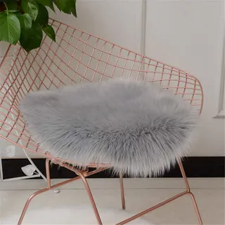 Deike Mild Rund Sitzkissen Faux Lammfell Schaffell Sitzauflage Fell Optik Nachahmung Wolle Teppich Stuhl Sofa Matte (Grau,45cm)