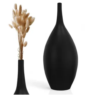Hohe Moderne Bodenvase aus Keramik, Deko Vase für Pampasgras Trockenblumen Höhe 47 cm, Blumenvase tropfenform, Vase Dekovase (Schwarz)