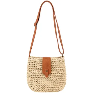 Duronge Boho Strohtasche für Damen, Handgefertigte Korbtasche mit Reißverschluss, Sommer Basttasche als Umhängetasche, Leichte Gewebte Tasche für Party, Strand, Urlaub und Reisen, Braun - 20 x 23 x 1 cm