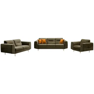 Beautysofa Polstergarnitur VENEZIA Die Lieferung beinhaltet Beiträge zur Wohnung, (Sessel + 2-Sitzer Sofa + 3-Sitzer Sofa im modernes Design), mit Metallbeine, Couchgarnituren aus Velours grün