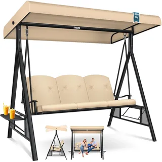 Kesser KESSER® Hollywoodschaukel mit Sonnendach 3-Sitzer & Sitzpolster-Auflage | Gartenschaukel bis 360kg belastbar | Gartenliege mit Anti-Rutsch-Füßen | Schaukelbank wasserabweisend für Outdoor & Indoor
