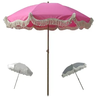 MACAGGTNTU Strandschirm Mit Kurbel Einstellbar Gartenschirm Mit Fransen Neigbar Regenschirm Für Terrasse Camping, UV-Schutz Sonnenschirm Hawaii(Pink)