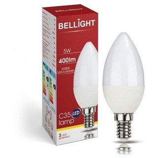 Bellight LED-Leuchtmittel LED E14 C35 Kerzenform 5W = 40W 230V 400lm 360° Warmweiß 3000K, E14, WArmweiß weiß