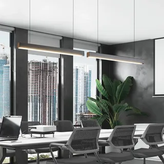MYYCX Dimmbare LED Pendelleuchte mit Fernbedienung, Schwarz Moderne Esszimmerlampe Hängeleuchte Linear Design 2-LED Höhenverstellbar Kronleuchter Lampe für Esstisch, Büro (85cm)